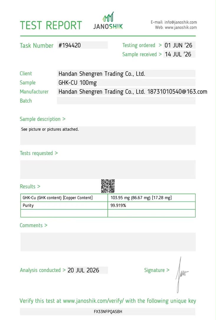 GHK-Cu certificate of analysis from Janoshik Analytical, task #194420